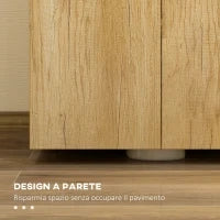 Mobiletto Bagno Sottolavabo Sospeso a 2 Ante con 2 Ripiani in Legno, Colore Naturale