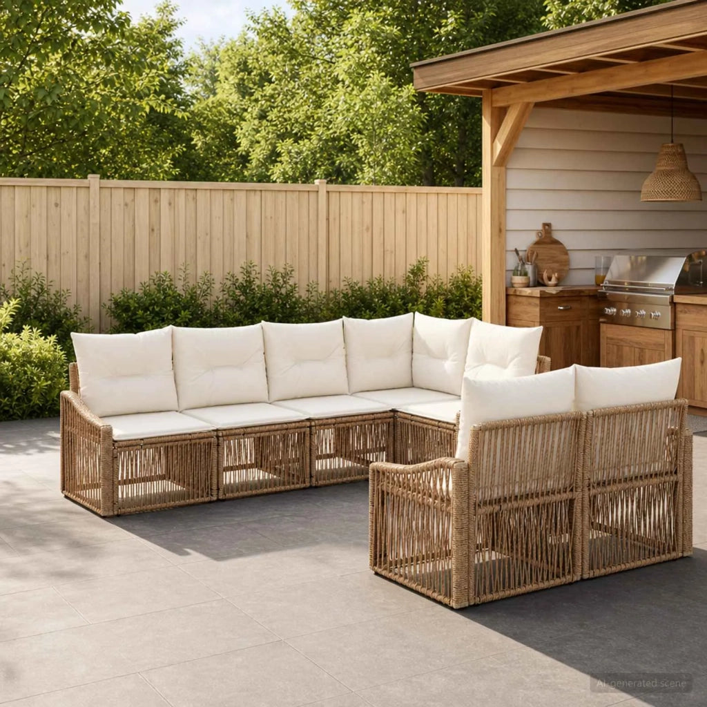 Set Divano da Giardino 7 pz 7-Numero di posti Beige polyrattan 3436065