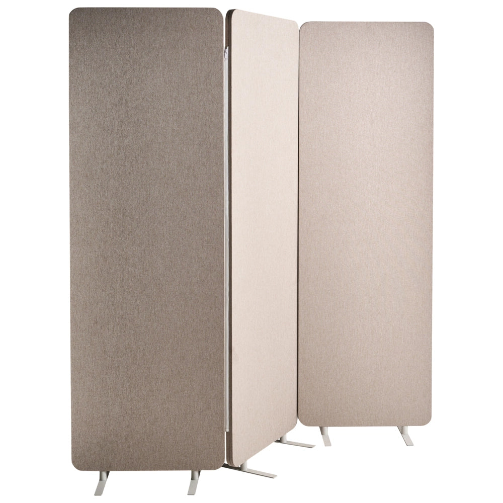 Divisorio a 3 pannelli in tessuto beige per ufficio, parete divisoria, riduzione del rumore