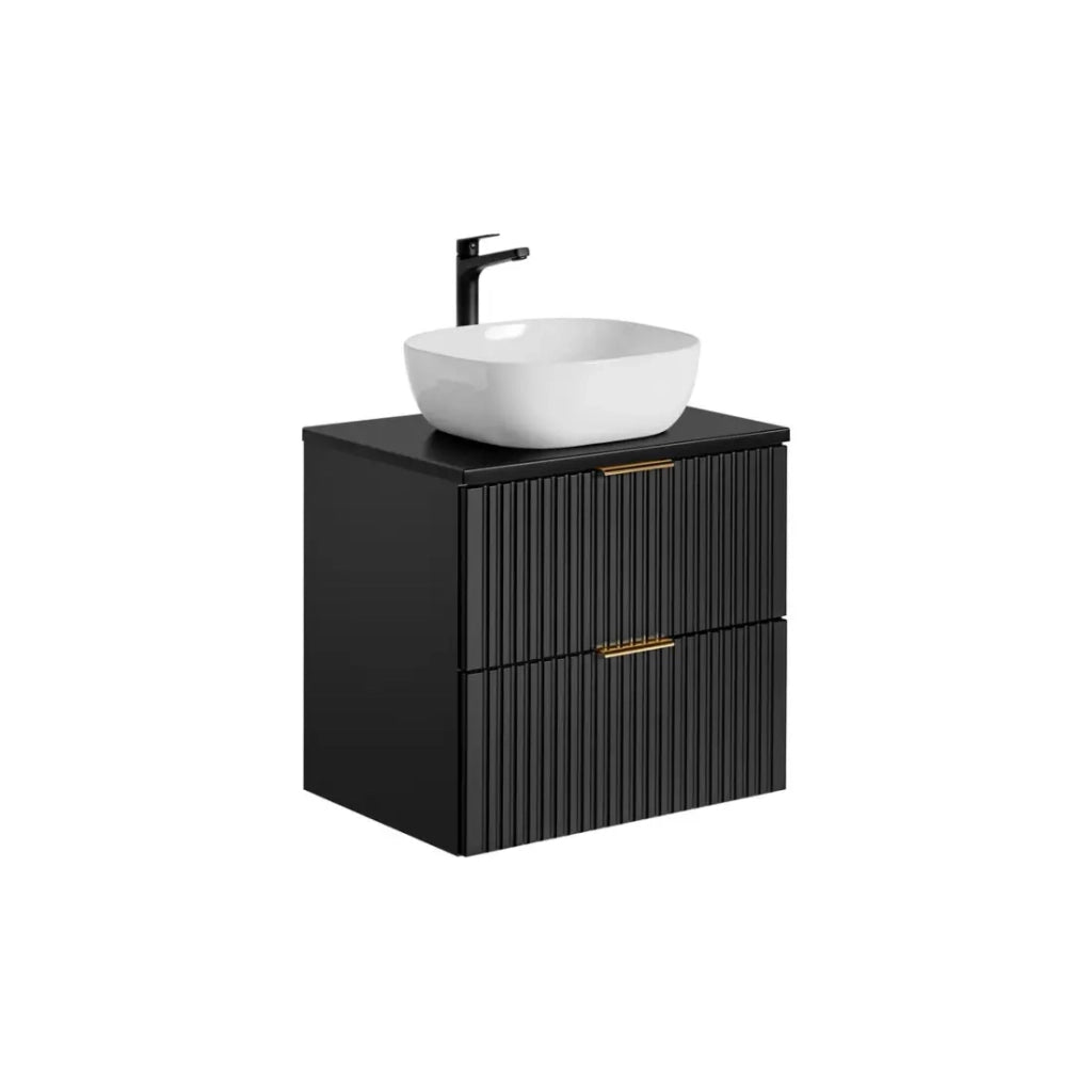 Mobile sottolavabo NOXERA 60 cm – Nero opaco – 2 cassetti + piano per lavabo + lavabo