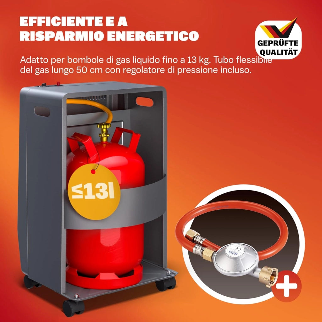 ® Stufa a Gas GH4500 Riscaldatore per Interni 4200 W 3 Impostazioni Accensione Piezoelettrica Antiribaltamento