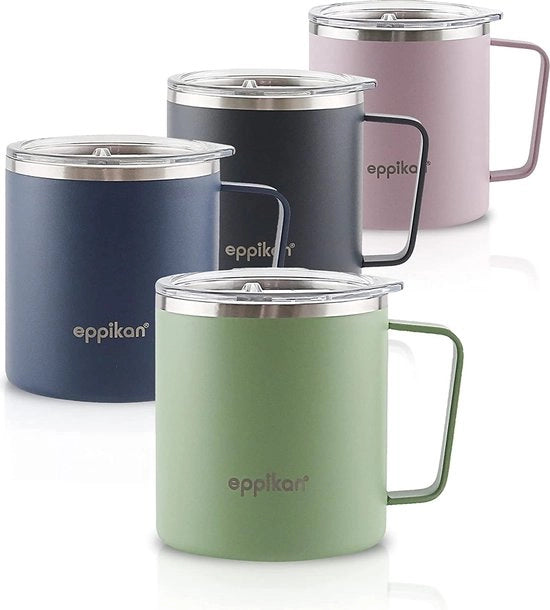 Tazza termica in acciaio inossidabile, becher isolante, tazza da caffè, tazza da tè, termica 380 ml, coperchio con apertura drink chiusura (380 ml, verde mossa)