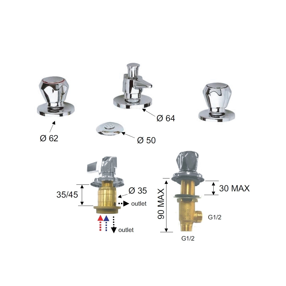 Rubinetto bidet con doccia e scarico - serie 1000-2000