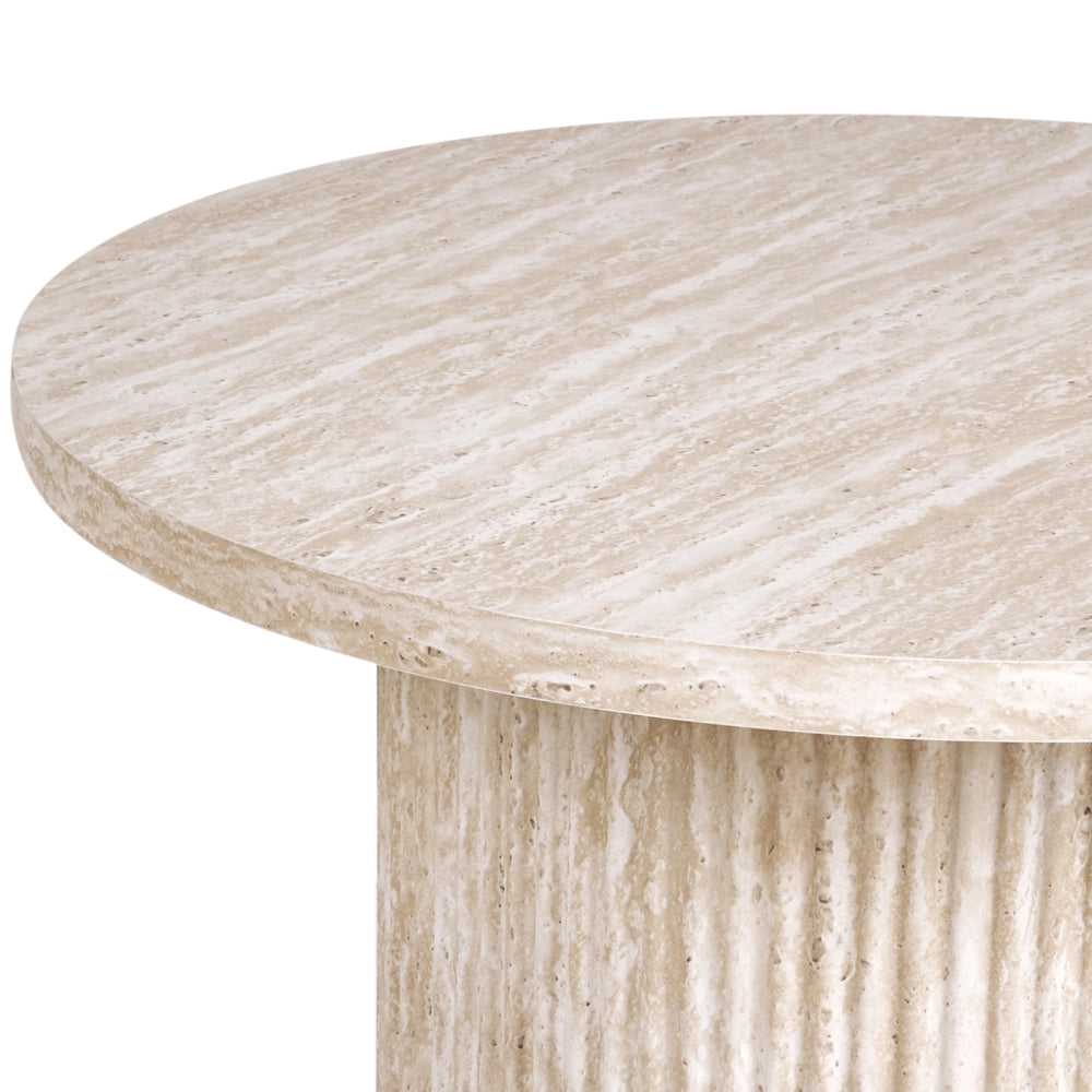 Tavolino con piano in MDF impiallacciato Base in pietra ø 50 cm Beige Design moderno Soggiorno