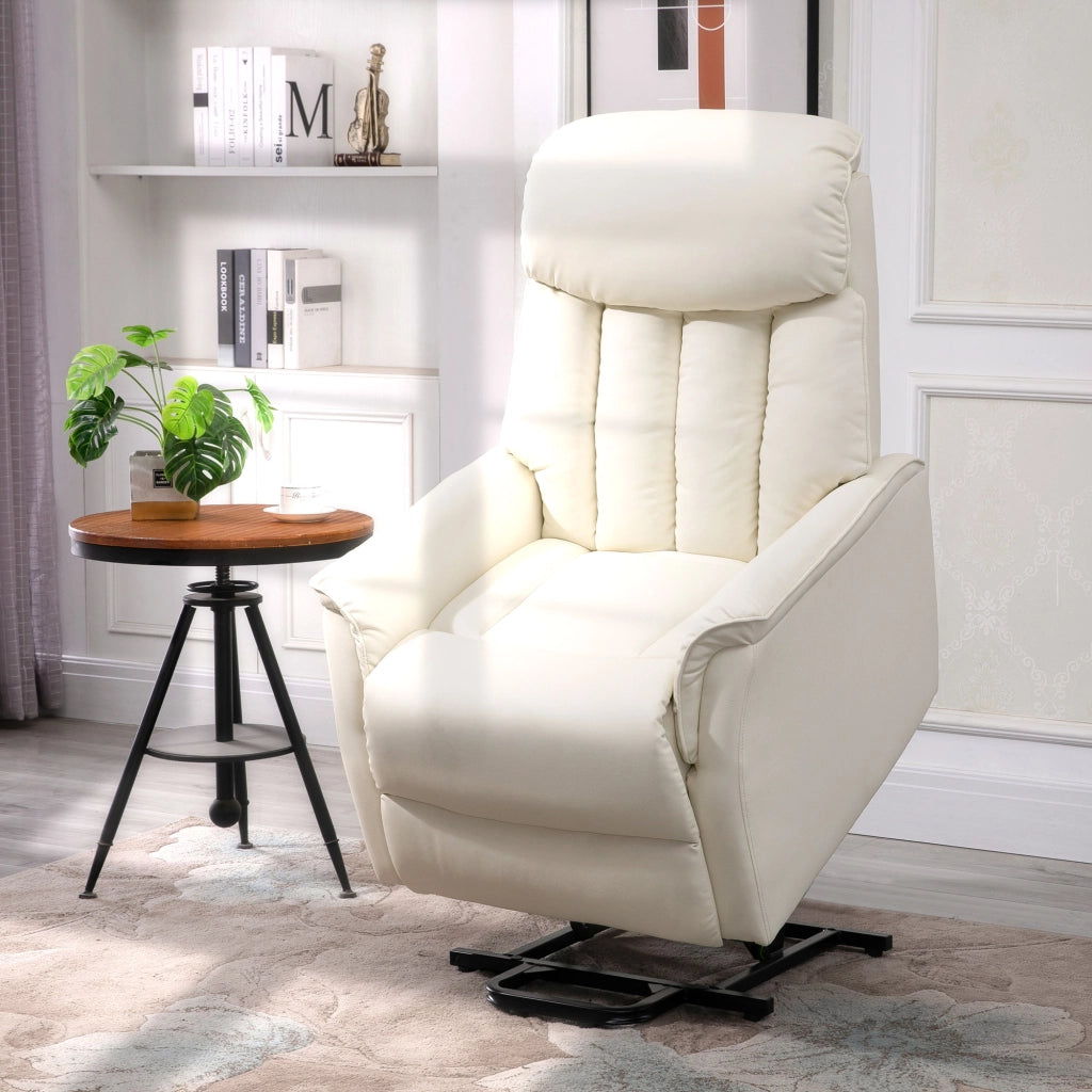 Easycomfort Poltrona Elettrica Alzapersone Reclinabile 145°, Poltrona Relax Elettrica in Pelle PU con Telecomando, Tasche Laterali e Poggiapiedi Integrato, Crema