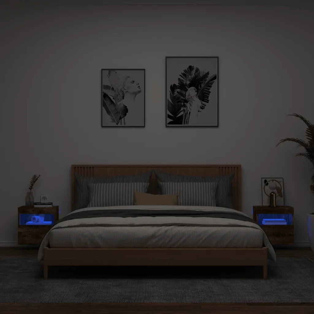 Mobili TV a Parete con Luci LED 2pz Rovere Fumo 40x30x40 cm 837178