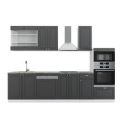 Cucina componibile Fame-Line Antracite-oro/Bianco 300 cm con armadio alto, senza piano di lavoro Vicco