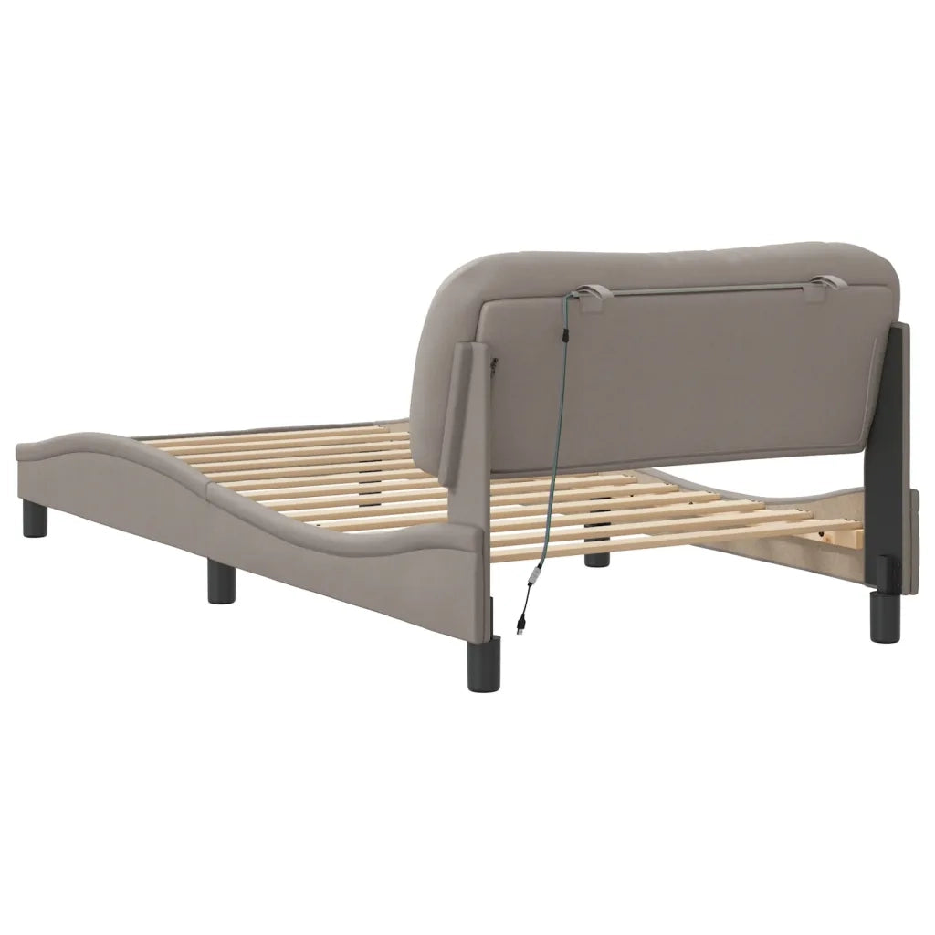 Giroletto con LED senza Materasso-Struttura Letto Hvar Tortora 100x200 cm in Tessuto