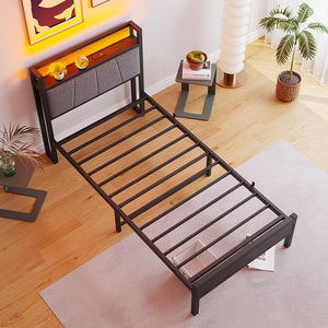 Letto 90x200cm LED - Xylo - USB testiera metallo facile montaggio