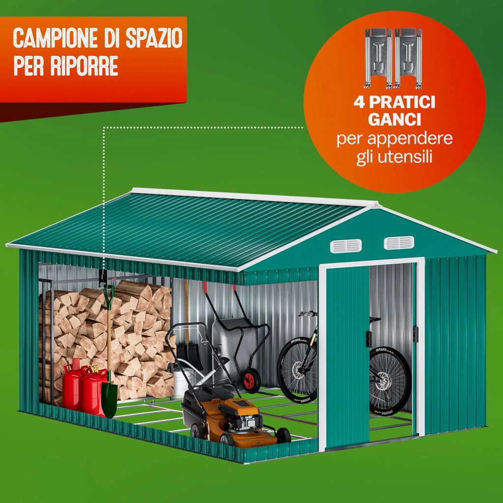 Capanno da Giardino XXL 8m² Fondamenta 312x257x178cm Porta Scorrevole Rimessa per Attrezzi da Esterno 15m³
