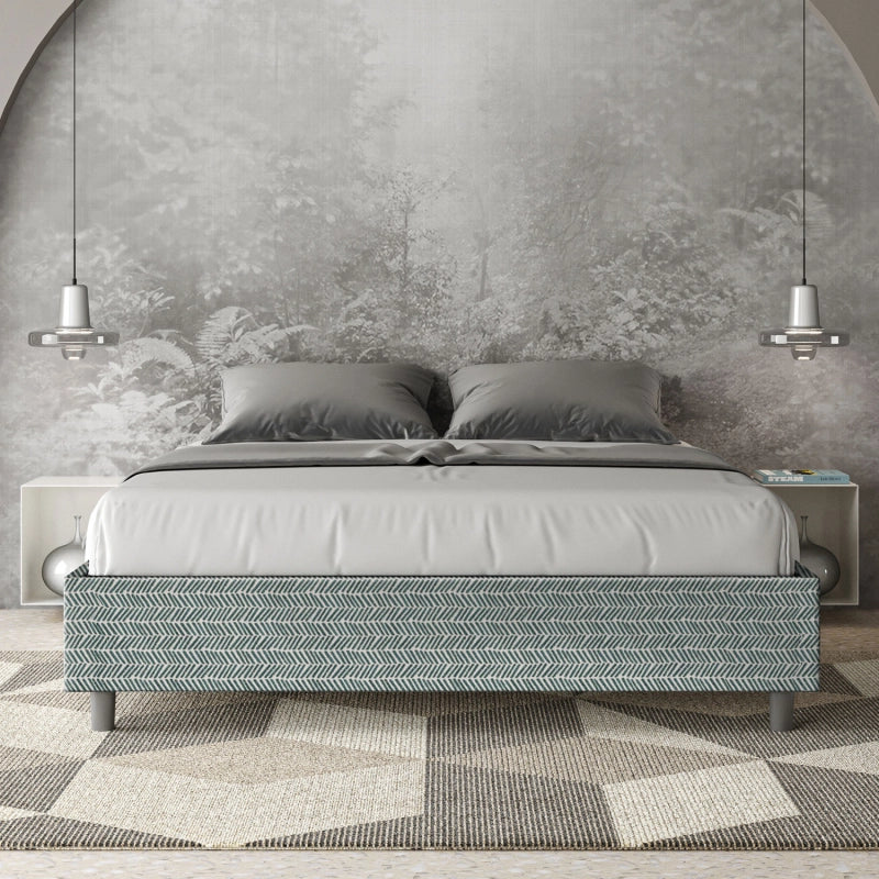 Letto Sommier imbottito Matrimoniale 160x190 cm tessuto Aragona Azelia - Senza rete,Azzurro