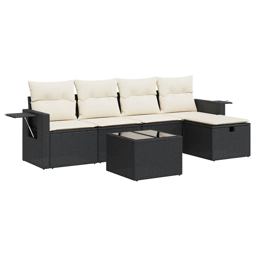 vidaXL Set Divano da Giardino 6 pz con Cuscini Nero in Polyrattan
