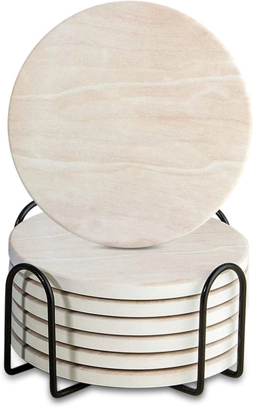 Set di 8 sottopiani, Burncalue sottopiani ceramici con ripiano di archiviazione, sottopiani assorbenti per tutti i tipi di bevande, motivo marmo, 10 cm