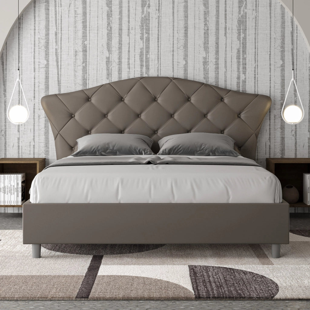 BS COM Letto matrimoniale senza rete imbottito 160x200 similpelle cappuccino