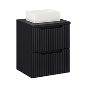 Set VANO 50cm: mobile sotto lavabo con cassetti + piano per lavabo nero opaco + lavabo rettangolare da appoggio bianco
