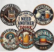 Set di piedini vintage, 6 pezzi, design whisky e birra, rotondo, legno