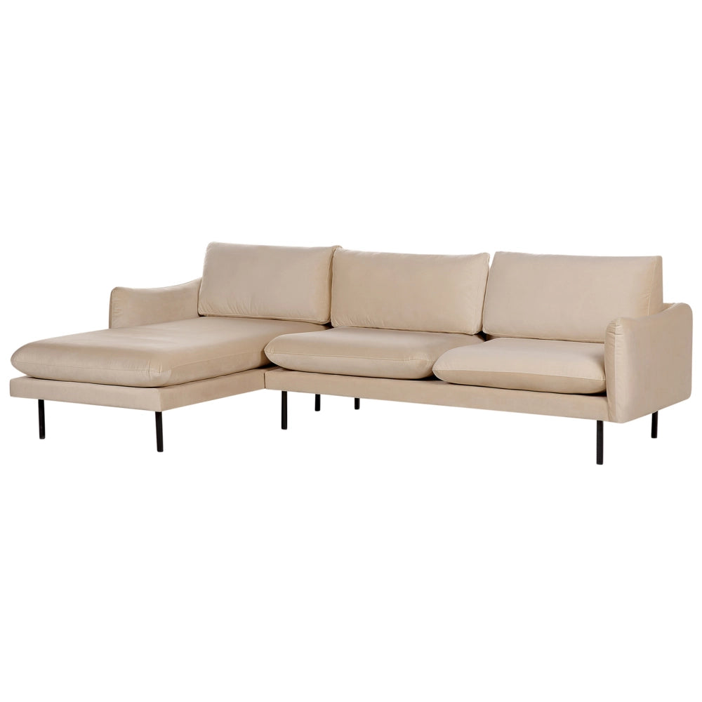 Divano angolare moderno in velluto beige con gambe nere a 4 posti lato destro Stile Retrò Moderno