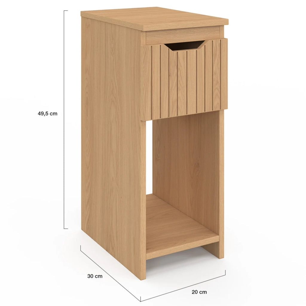 IDMarket - Set di 2 comodini stretti ANOUK, 1 cassetto, effetto legno e doghe
