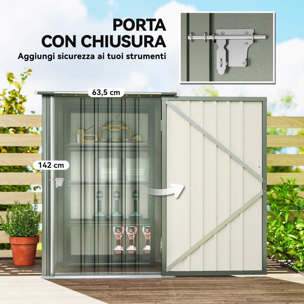 Casetta da Giardino Porta Attrezzi in Acciaio Galvanizzato con Porta a Battente, 100x104x160 cm, Argento