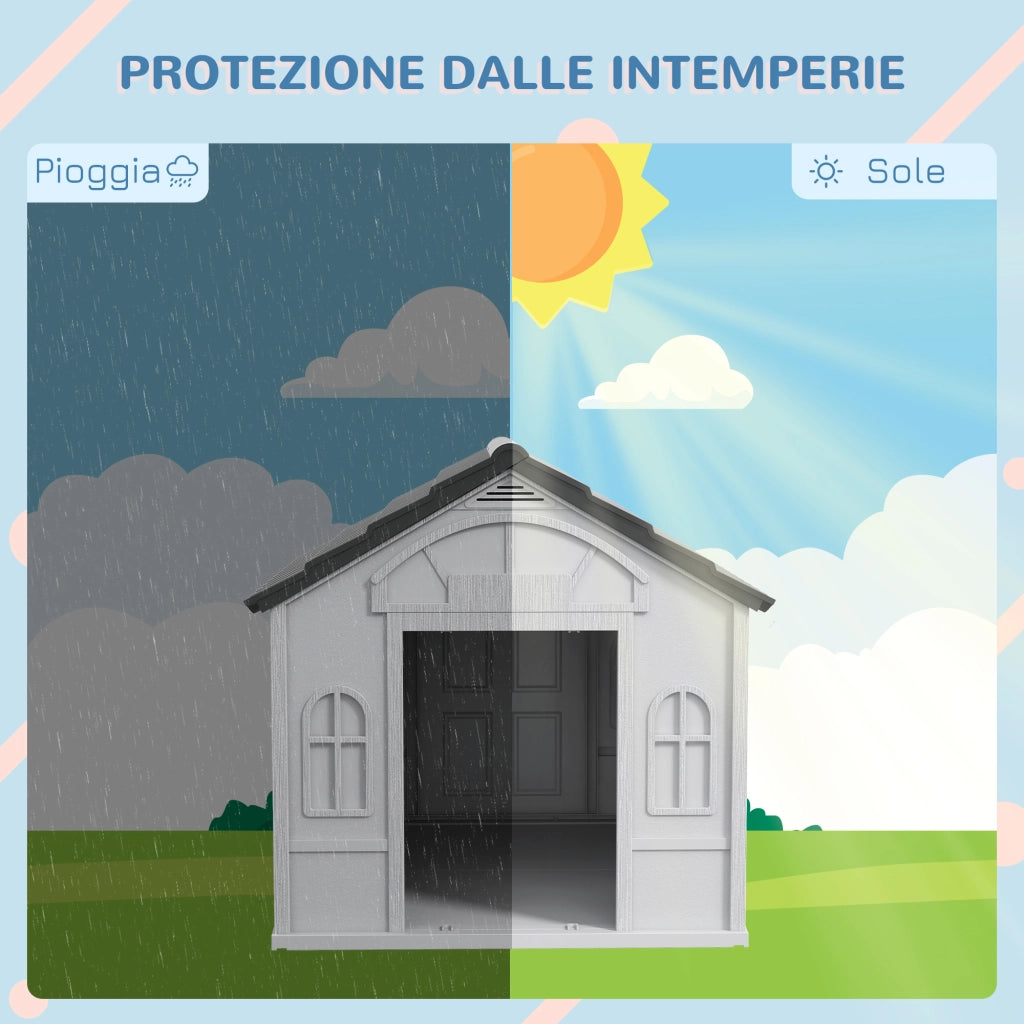 Casetta per Cani da Esterno 65x75,7x63 cm con Tetto Inclinato in PP Impermeabile Grigio