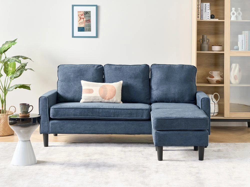 Divano di colore Blu Scuro a 3 posti con Poggiapiedi Ottomano Imbottito stile Classico Tradizionale