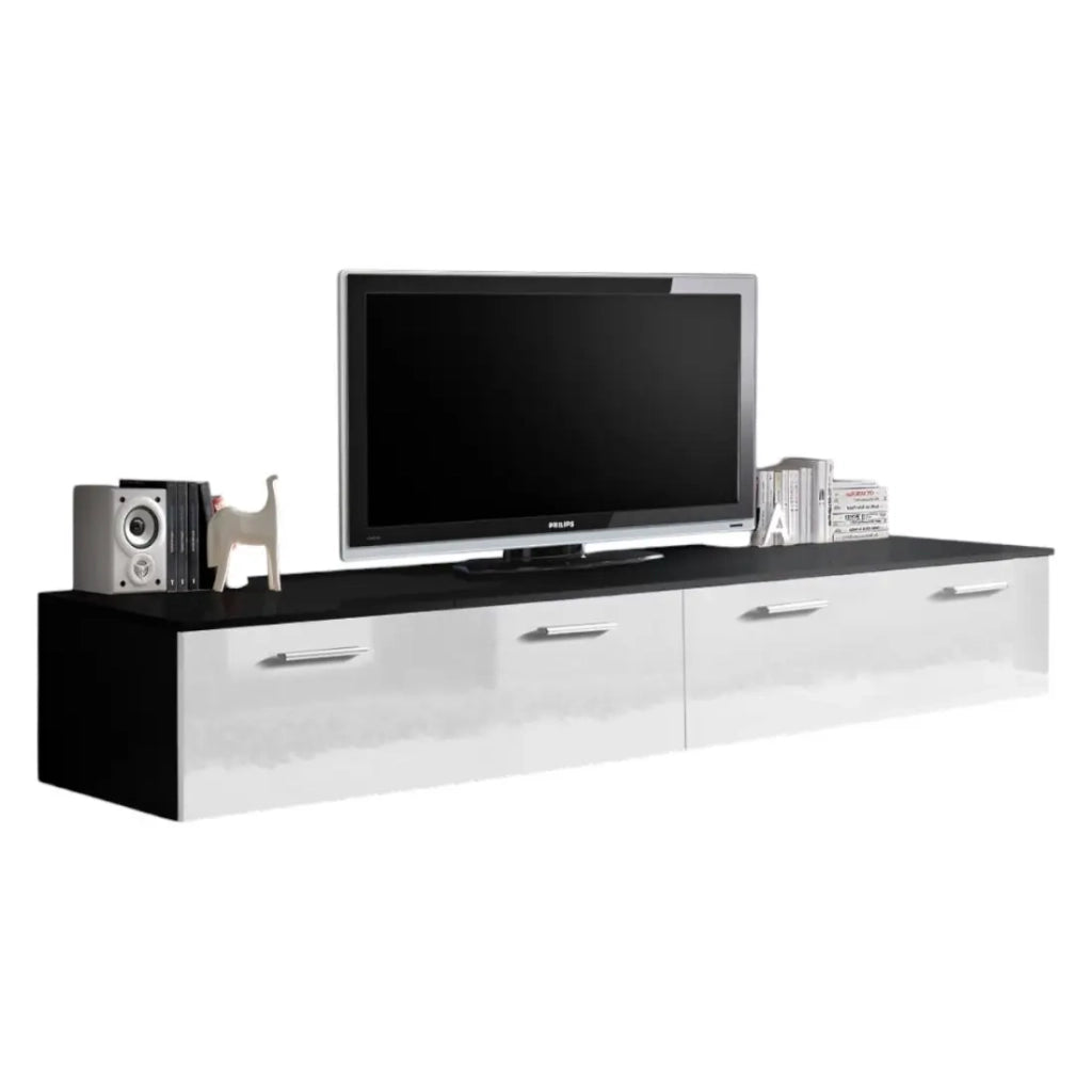 Mobile TV 200cm Collezione COMET. Colore nero e bianco. 2 ante a ribalta.