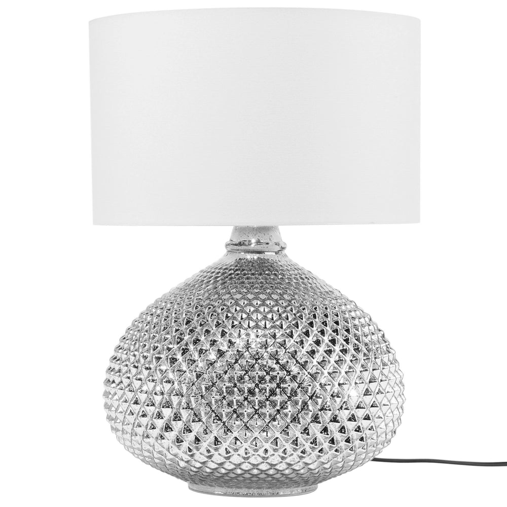 Lampada da Tavolo Metallo Argento 55H cm Paralume paralume in policotone Bianco Glam