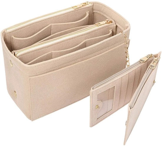 Organizzatore di Borse in Feltro con Portafoglio, Tasche per Donne in Tasca Organizzatore Medio Beige, Organizzatore di Tasche con Cerniera