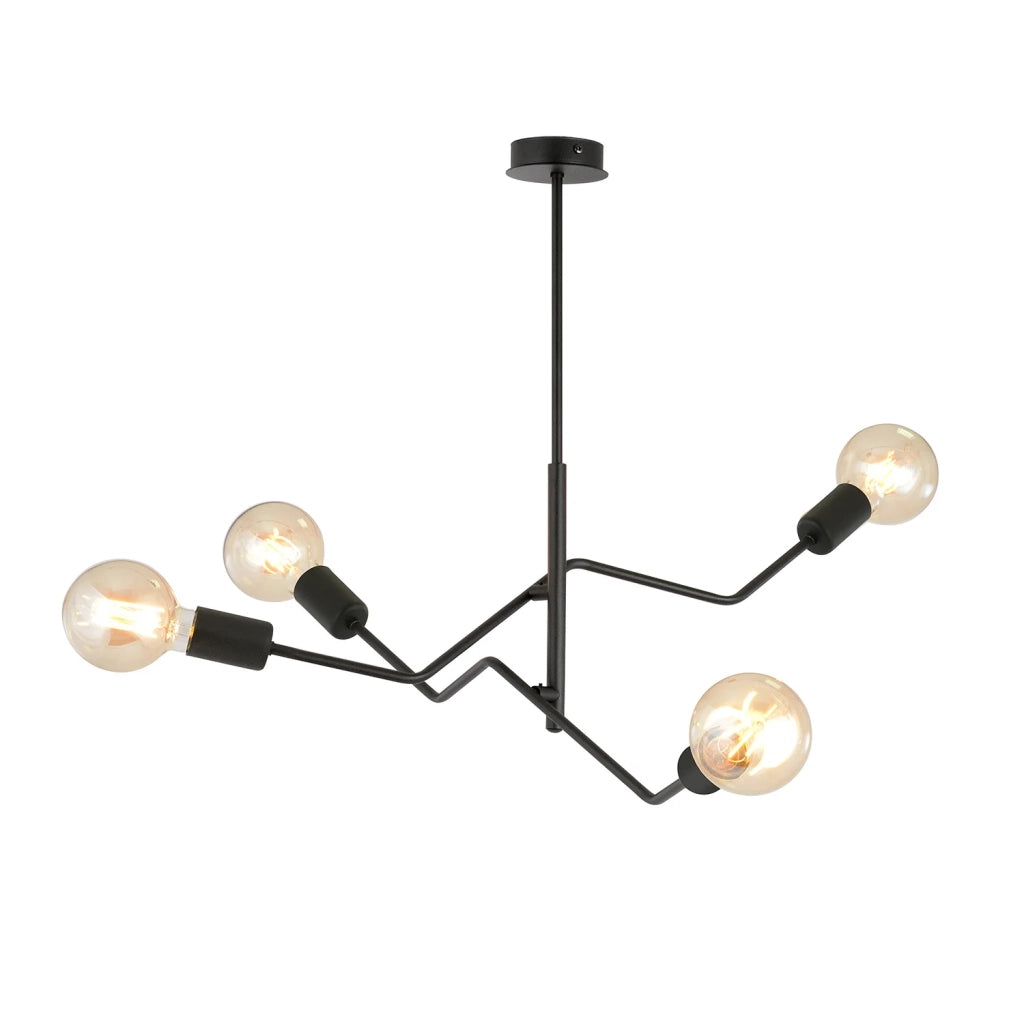 Sospensione Industrial 4 Luci Febe In Acciaio Nero E Bracci Regolabili