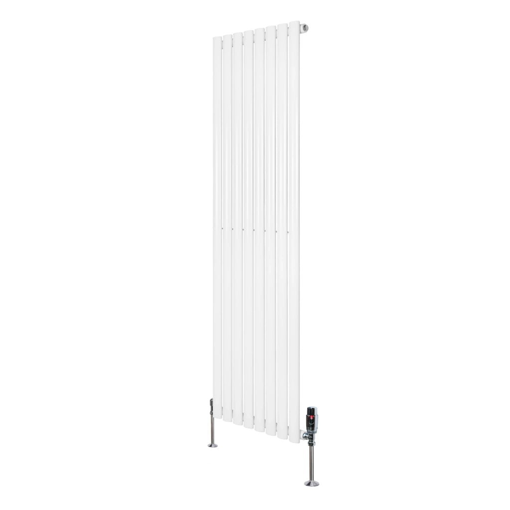 Radiatore Verticale Ovale 1600x480mm Bianco con Valvole TRV