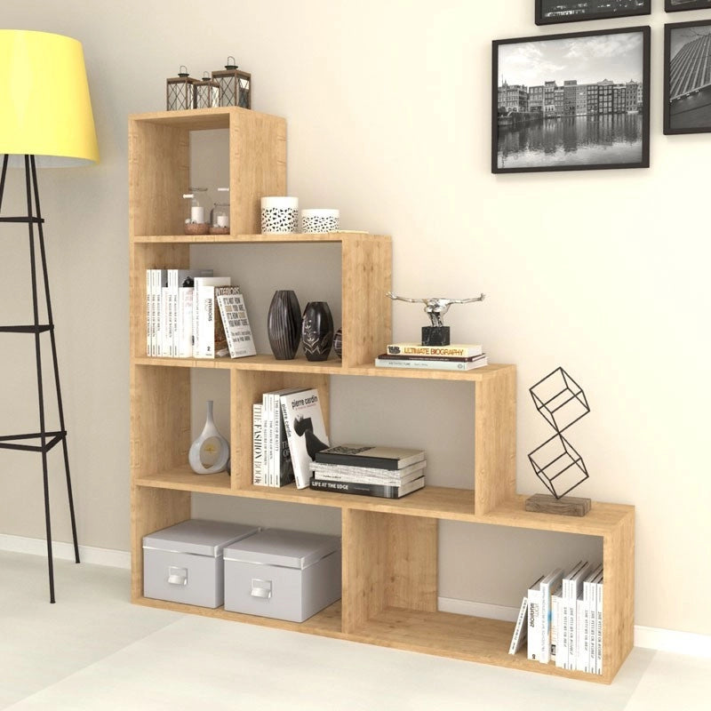 Libreria scaffale a scala 6 scomparti rovere 145x29xh.145 cm