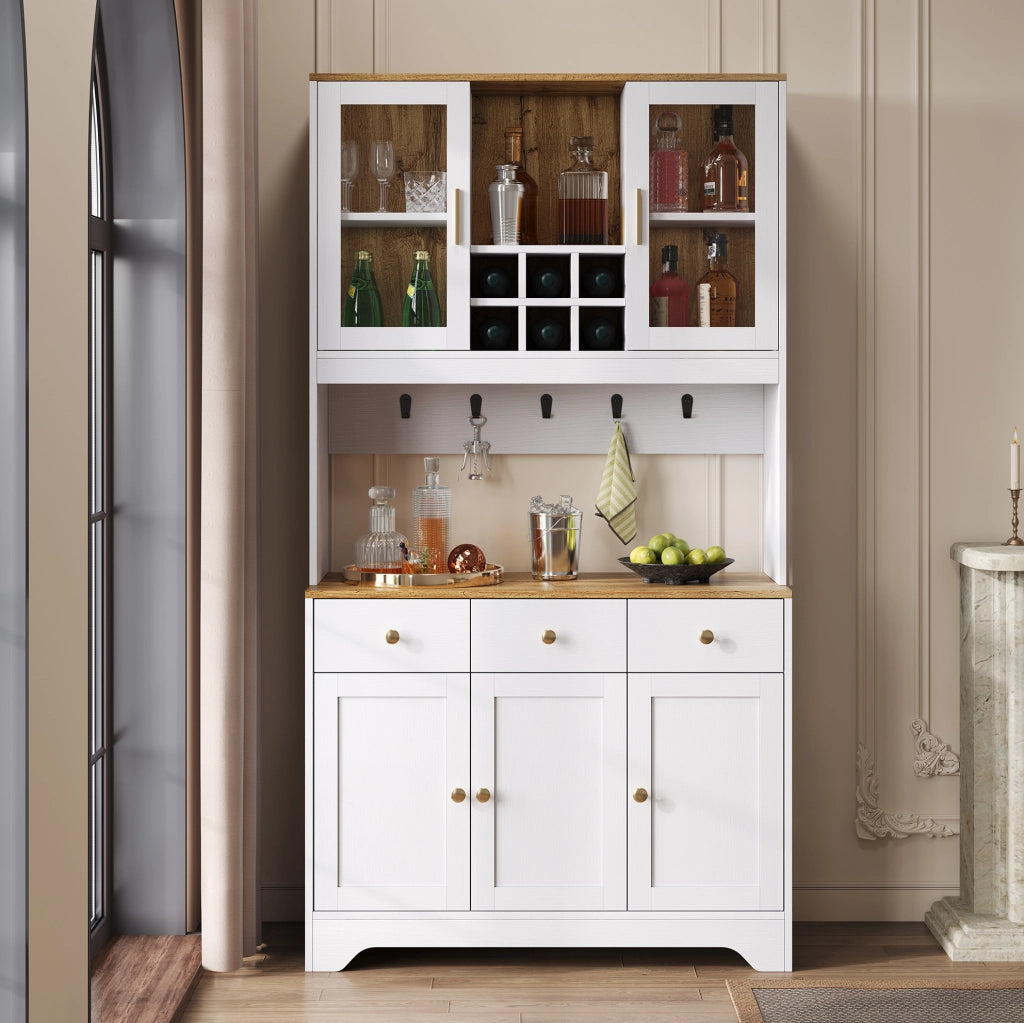 Credenza alta 94.5x30x175.5 cm con ante in acrilico e chiusura ammortizzata; MDF bianco