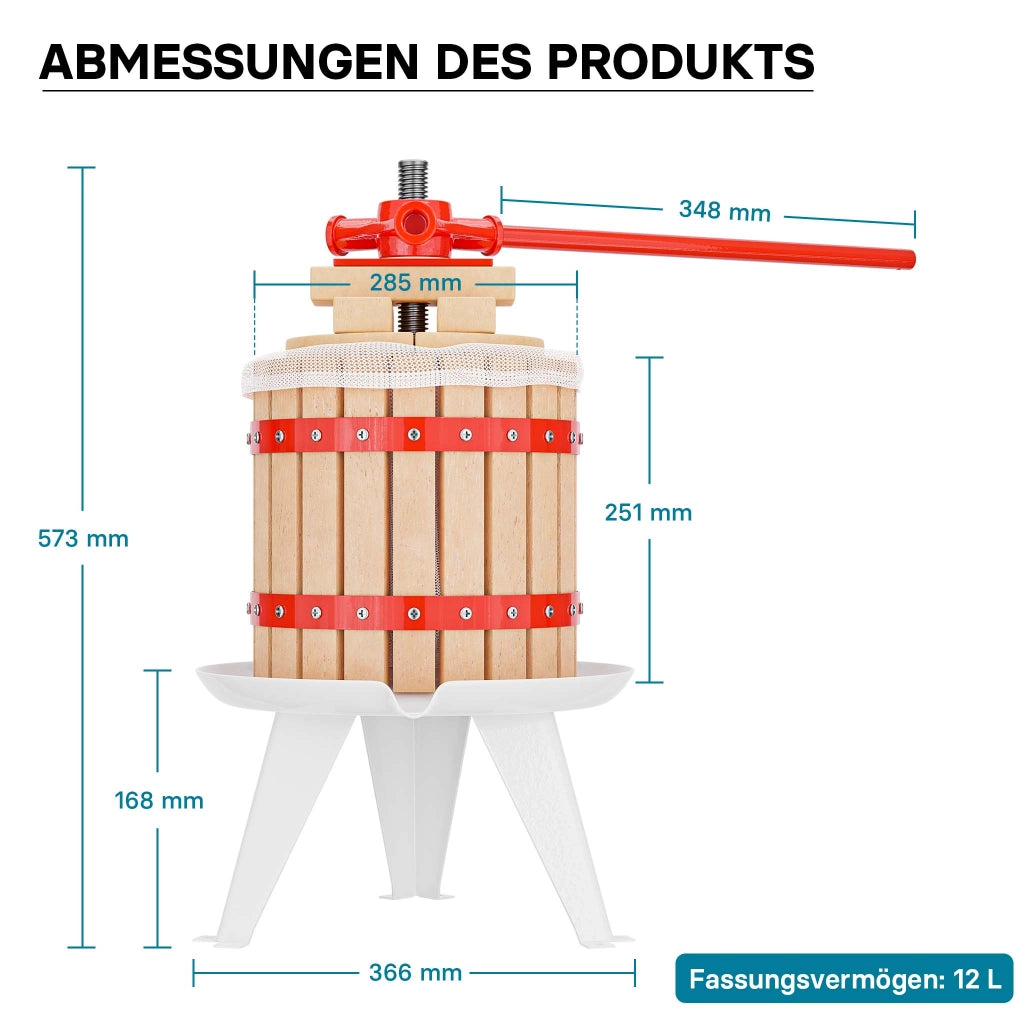 Torchio frutta da 12 l con gabbia in legno e scacco di spremitura, Torchio a leva