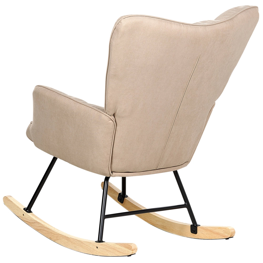 Sedia a dondolo Beige Tessuto poliestere Rivestimento Gambe di legno Pattini Moderna Biscuit Tufting