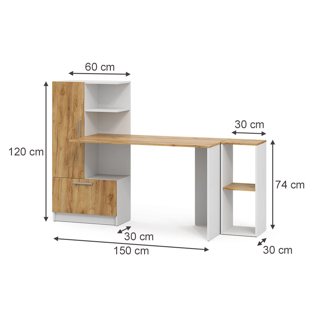 Vicco set scrivania Bianco/Rovere dorato 150 x 59 cm Set di 2