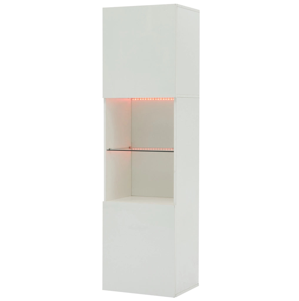 Vetrina 45x35x160 cm con illuminazione LED e 1 ripiano in vetro; truciolato bianco