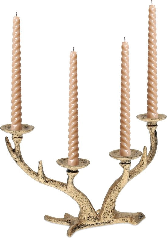 Standardeggiante a 4 bracci per candele da tavola - stile vintage - in ghisa dorata
