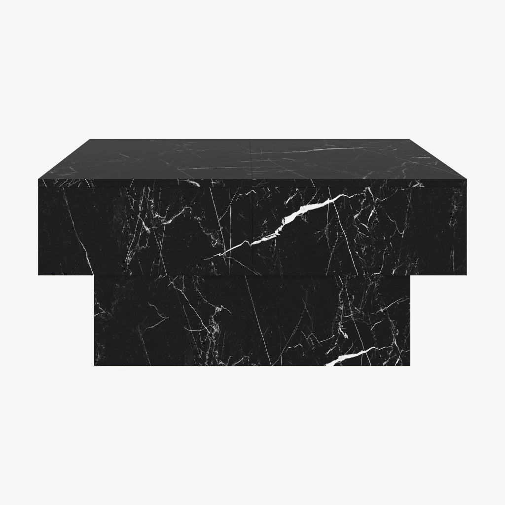 Tavolino Centrale Lens da Salotto con Piano Scorrevole 80 x 60 x 36 cm - Effetto Marmo Nero [en.casa]