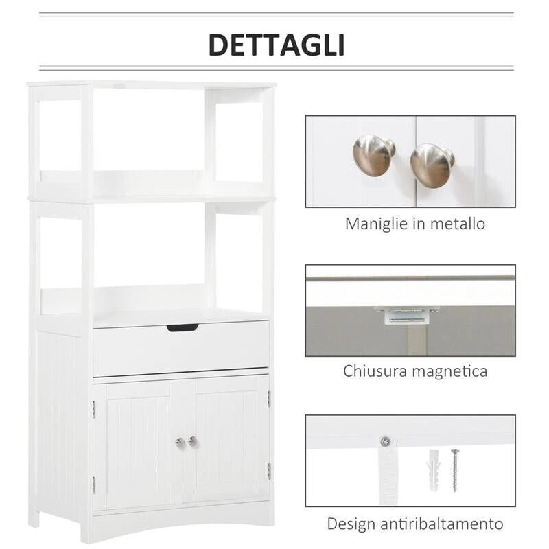 MOBILE BAGNO CON MENSOLE NARMADIETTO E CASSETTO 60X33X122.5CM IN LEGNO BIANCO