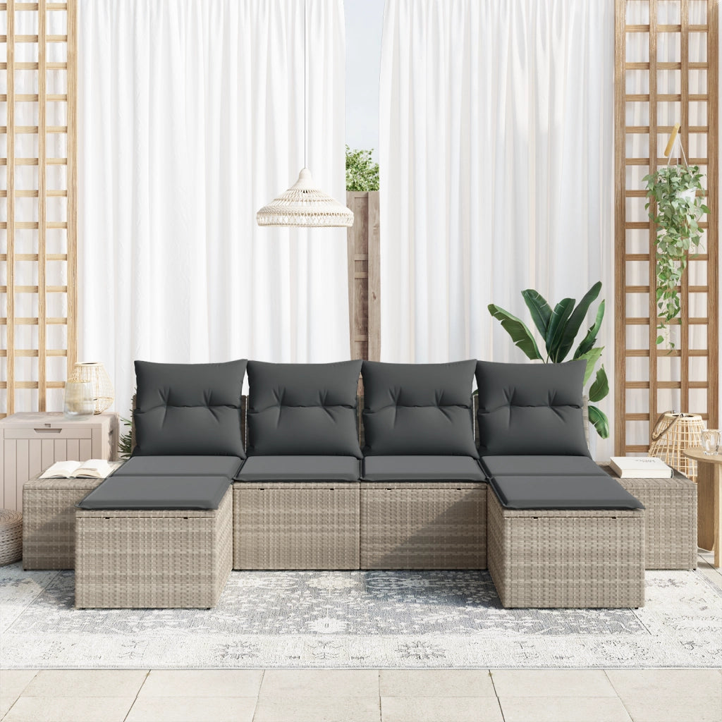 Set di divani da giardino da 6 pezzi con cuscini Grigio chiaro Polyrattan