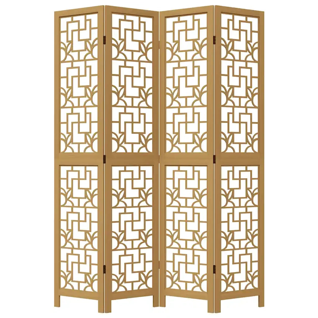 Divisorio Ambienti 4 Pannelli Marrone Legno Massello Paulownia 358867