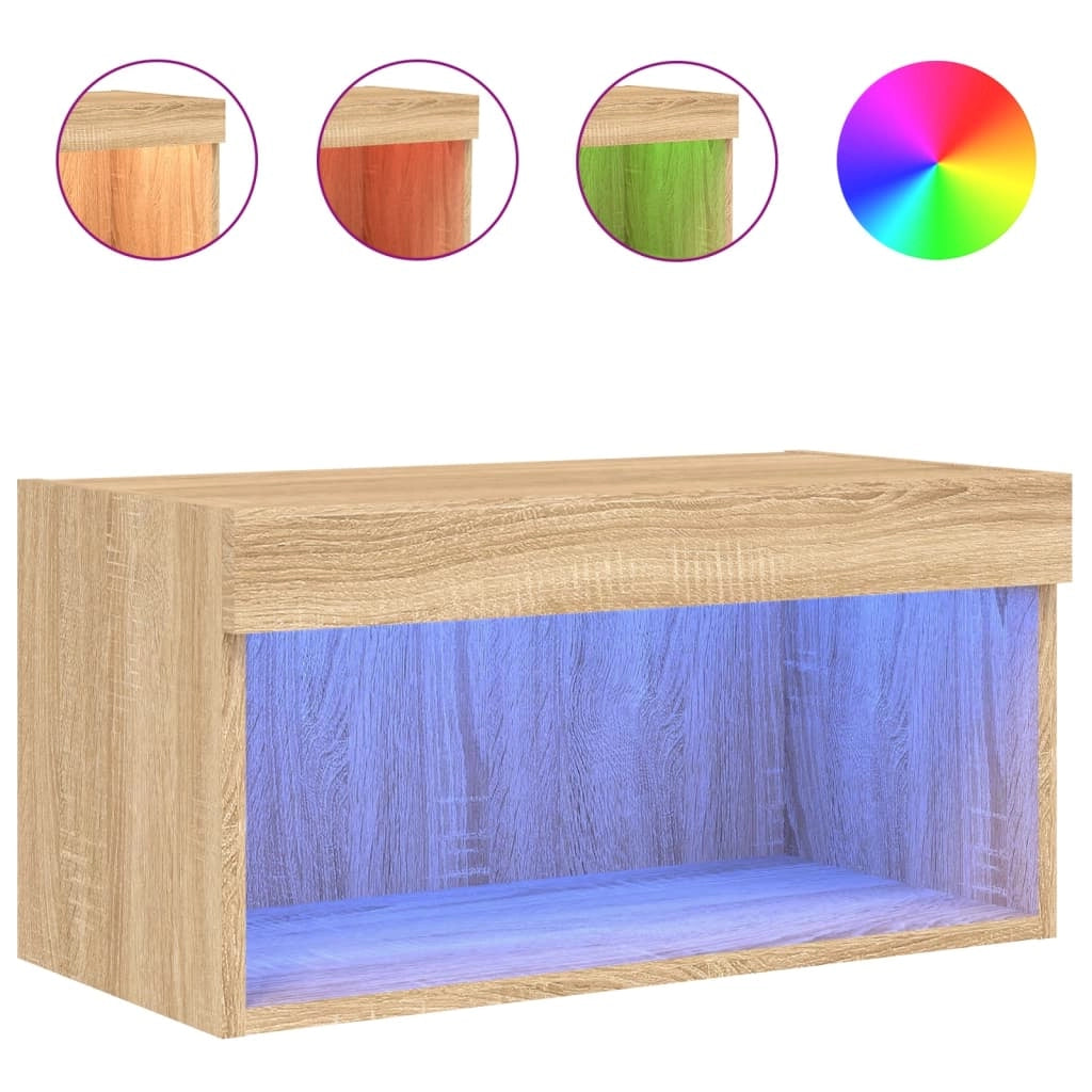 Mobile TV multimediale mensola TV credenza mobile TV per sala da pranzo soggiorno camera da letto con luci LED rovere Sonoma 60 x 30 x 30 cm marrone 02_0026786