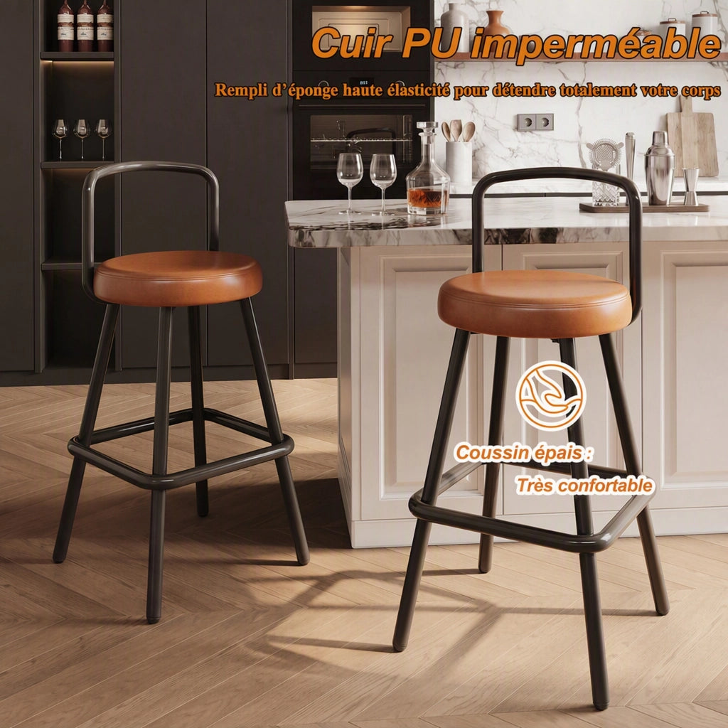 Set tavolo da bar rotondo con vano portaoggetti e 2 sgabelli ergonomici in MDF e metallo colore legno