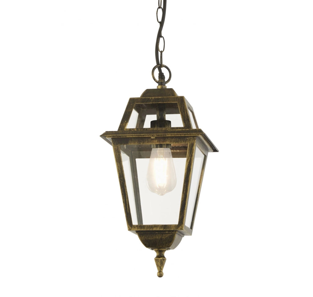 Lanterna pendente New Orleans, oro nero e vetro, IP44