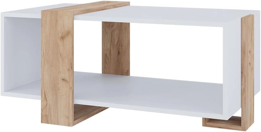 Tavolino Aven, Antracite/quercia dorata, 91.5 x 52 cm, con ripiano aggiuntivo per libri e riviste