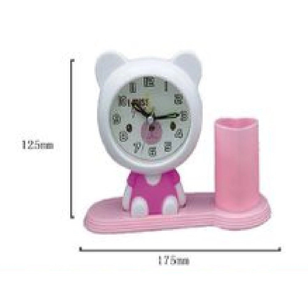 Trade Shop - Orologio Analogico Sveglia A Forma Di Orsacchiotto Con Portapenne Tavolo Tx-9123 -
