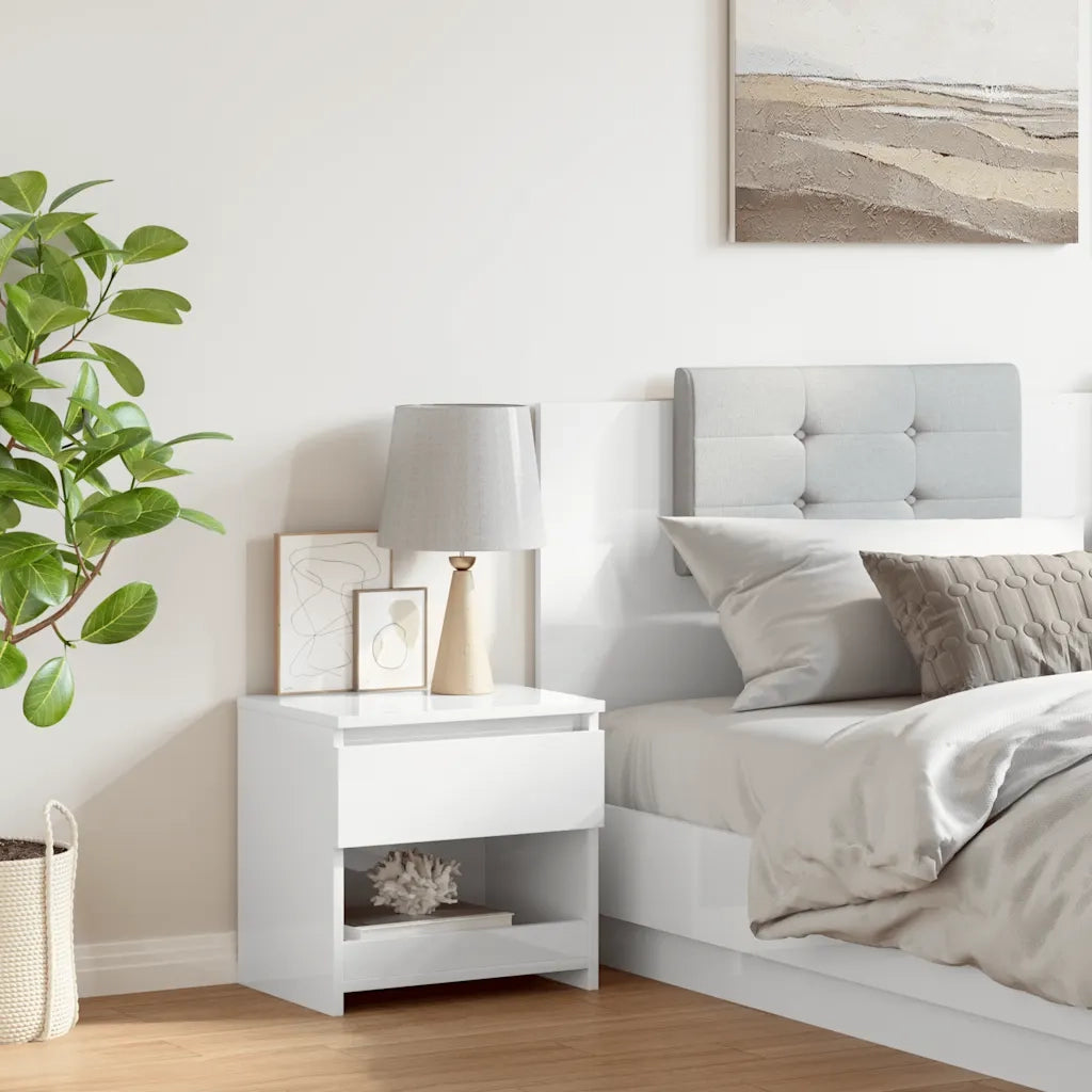 Comodino Bianco Lucido 40x30x39 cm in Legno Multistrato 803455