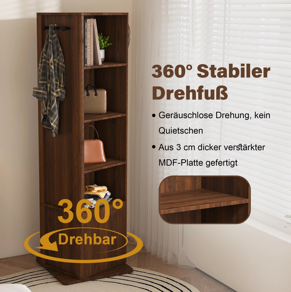 Armadio specchio girevole 4 in 1 con contenitore; 50x50x170 cm; MDF effetto noce