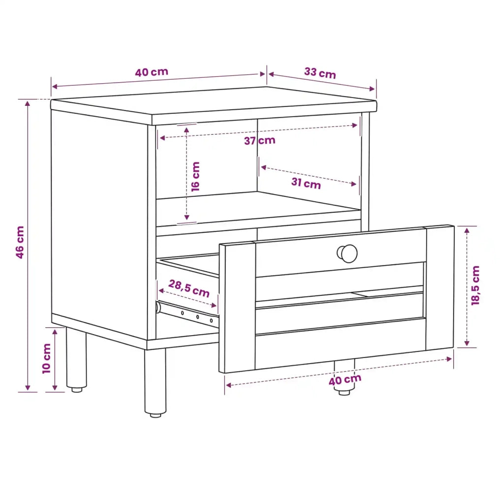 Comodino Naturale 40 x 33 x 46 cm Legno di mango massello 4018850