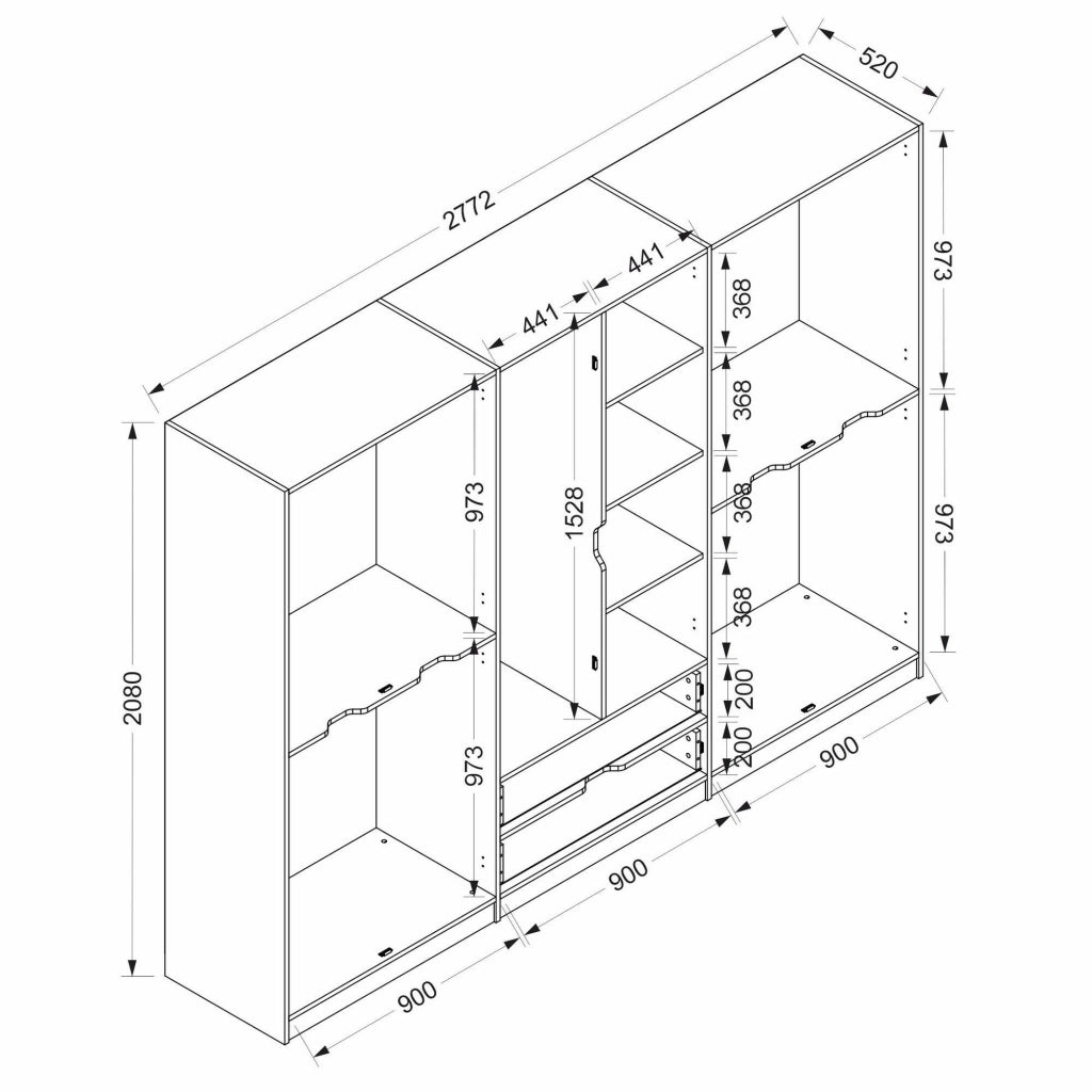 Armadio Camera da Letto Gaspard, Guardaroba Grande Appendiabiti, 277x208h cm Nero e Marrone noce\